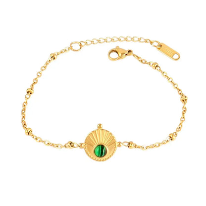Vintage Stainless Steel Bracelet for Women with Turquoise Pendant B0442