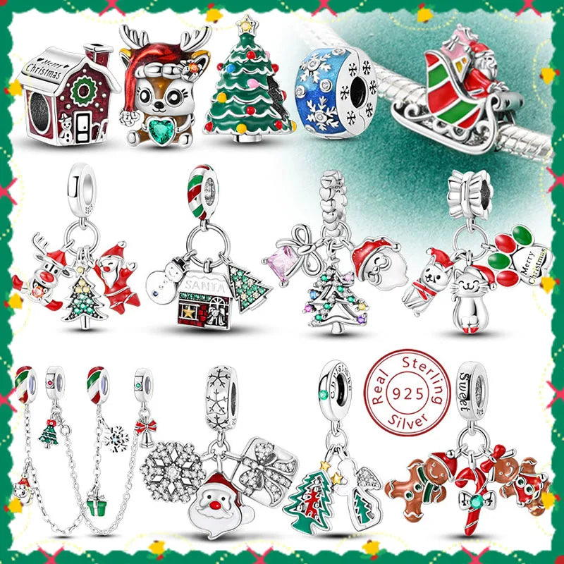 2025 Sterling Silver Christmas Charm Beads for Bracelets and Pendants