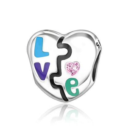 Original 925 Sterling Silver Heart Star Hot Air Balloon Puzzle Charms with Zircon for DIY Necklace and Bracelet Jewelry Gift