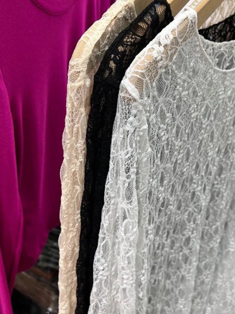 Women Long Sleeve Sexy Slim Lace Top Spring Autumn 2025