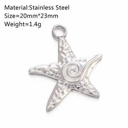 3PCS Stainless Steel Charms Ocean Series Starfish Pendant Silver Color