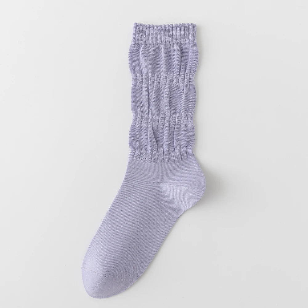 Womens Breathable Mid Calf Cotton Socks Elastic Wave Cuff