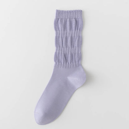 Womens Breathable Mid Calf Cotton Socks Elastic Wave Cuff