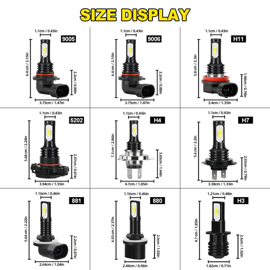 High Power 120W Fanless Fog Light Bulbs H4 H7 9005 9006 H11 5202 H3 880 881 6500K Bright White 12V 24V 2Pcs