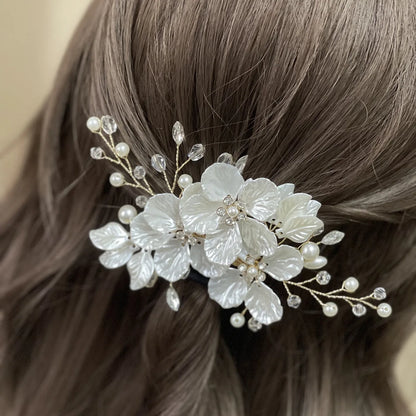 Elegant Bridal Pearl Hairpins Gold Metal Flower Hair Accessories for Women and Girls