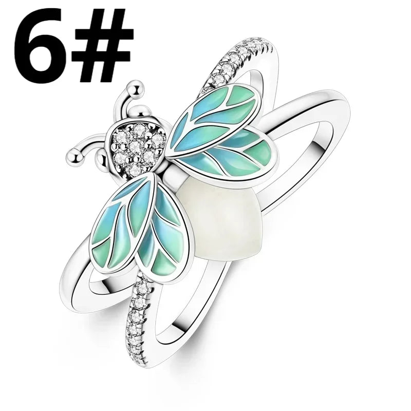 Authentic Luminous Firefly Bee Light Bulb Charm Ring Earrings 925 Sterling Silver DIY Jewelry Gift