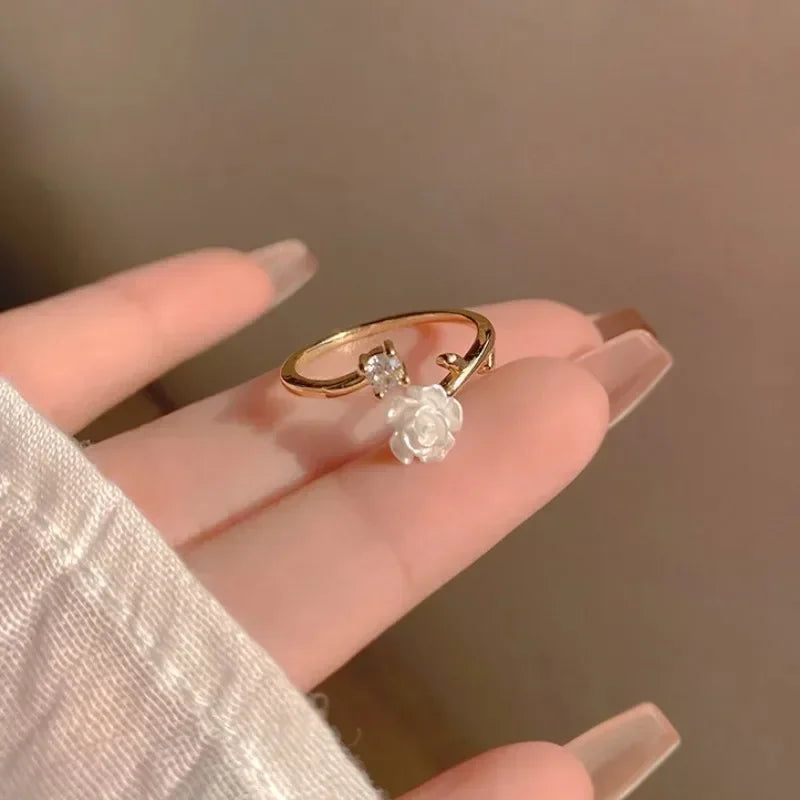 Luxury Gold Plated Rose Ring for Women - 2024 Fashion Aesthetic Jewelry