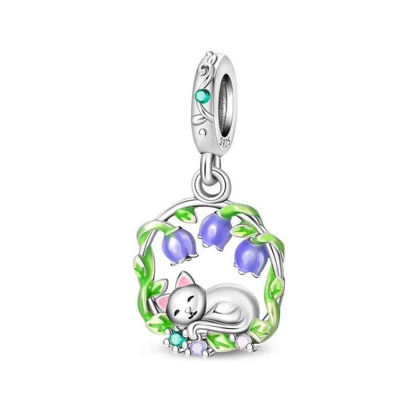 925 Sterling Silver Colorful Flower Charms with Zircon Roses Tulips and Daisies for DIY Necklace and Bracelet Jewelry Gifts