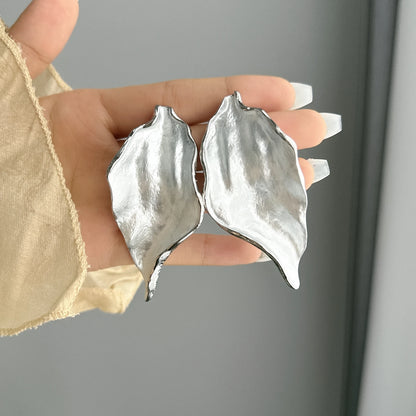 Metal White Drops Glaze Leaves Irregular Enamel Earrings for Women Stylish European and American Fashion Jewelry Gifts