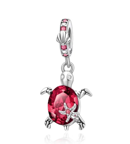 Summer Murano Glass Sea Turtle Dangle Charm Colorful Crystal Zircon Pendant 925 Sterling Silver Fine Jewelry for Original Bracelets