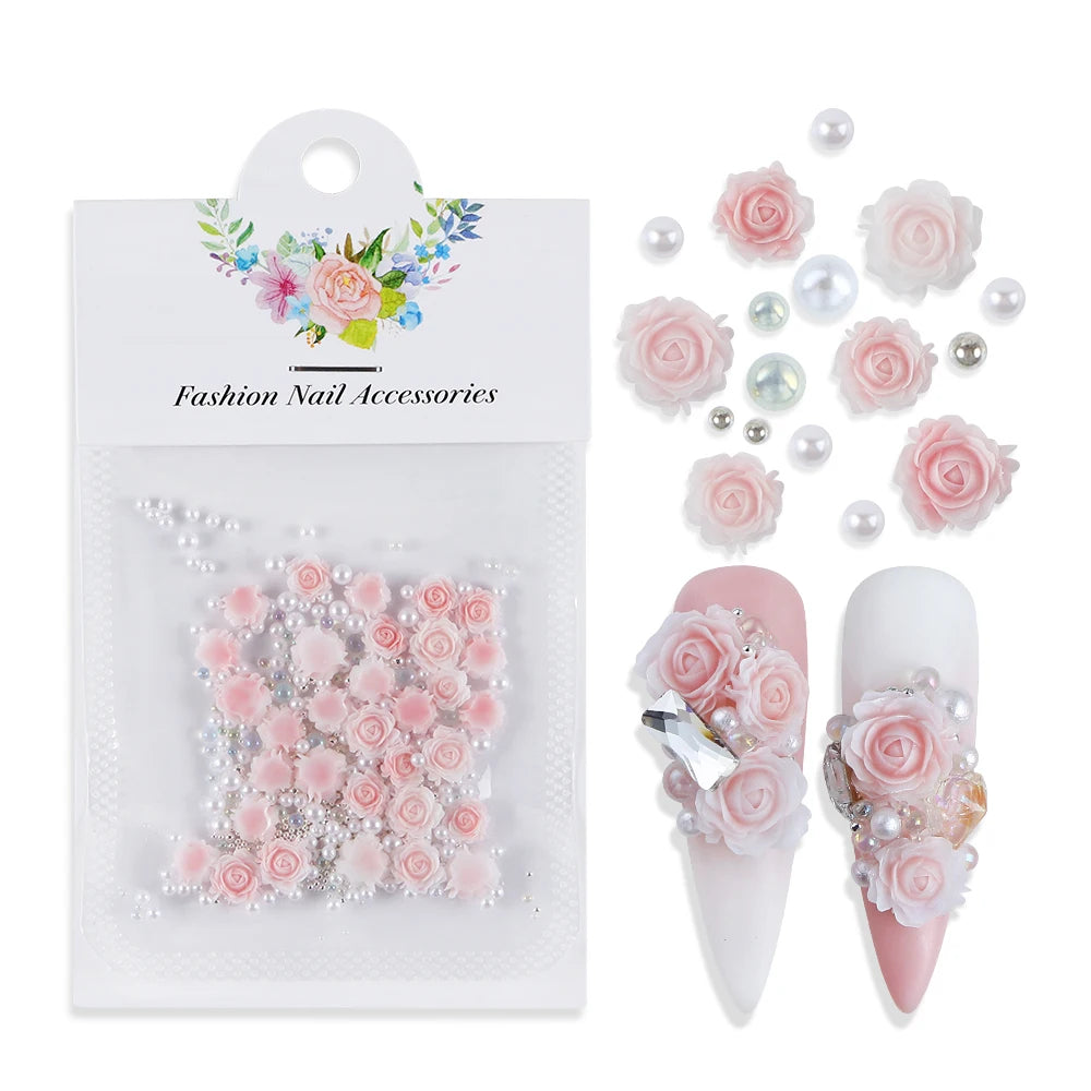 Rose Mixed Pearl Resin Art Decorations for 3D Charm Jewelry Making and DIY Nail Crafts