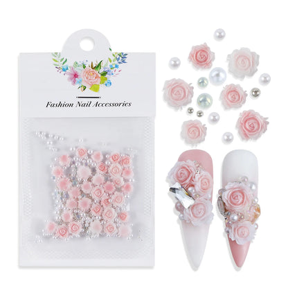 Rose Mixed Pearl Resin Art Decorations for 3D Charm Jewelry Making and DIY Nail Crafts