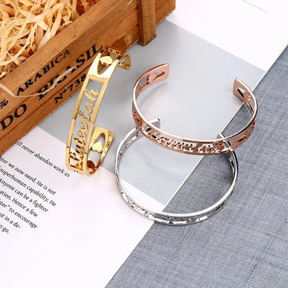 Custom Name Bracelet Hollow Heart Gold Bangle Fashion Jewelry Valentine's Day Gift