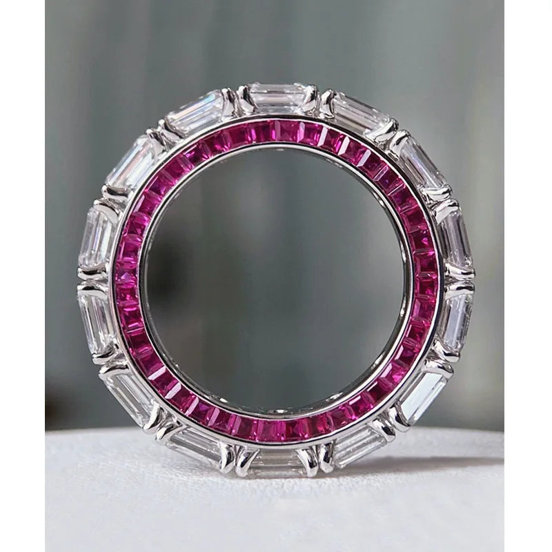 Lovers Eternity 925 Sterling Silver Ruby Diamond Ring for Women and Men