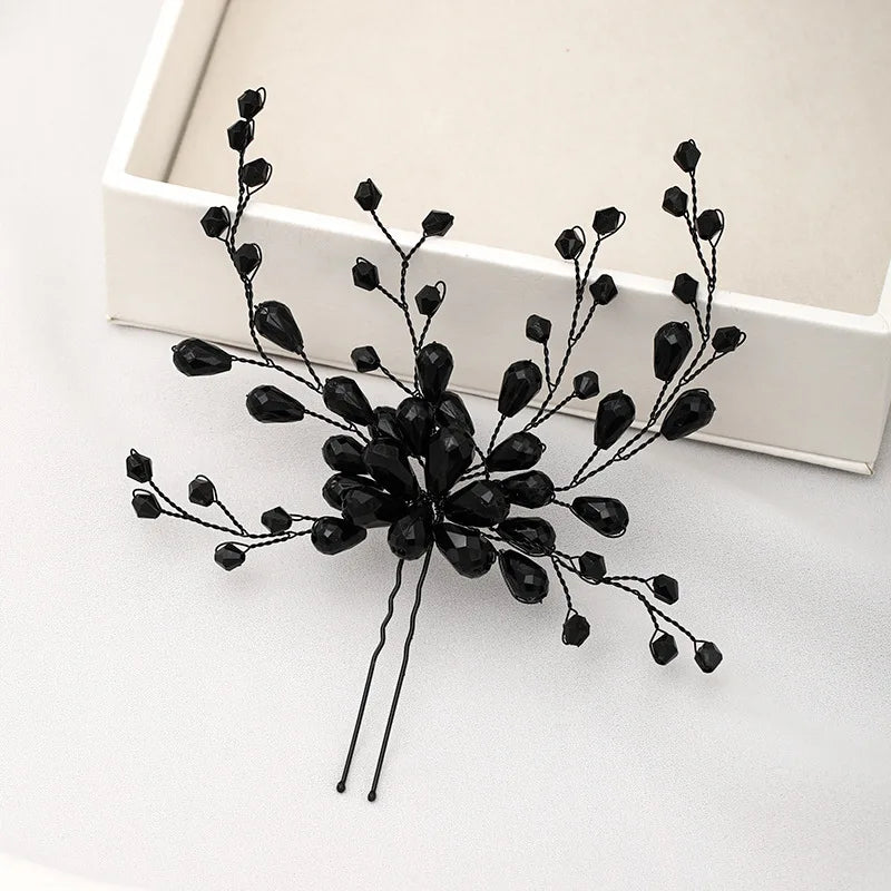 Elegant Black Crystal Baroque Hairpin for Brides Wedding Rhinestone Hair Clip