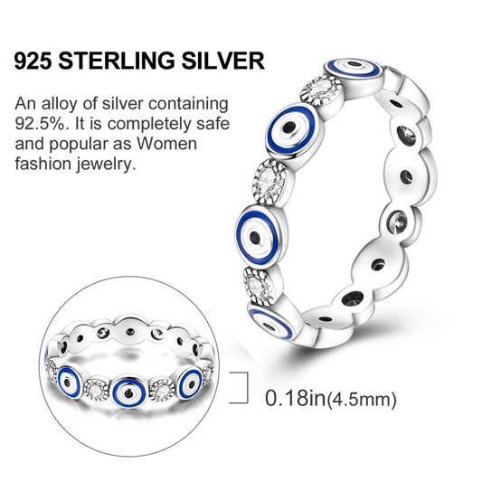 Blue Zircon Evil Eye Palm Star Moon Ring in 925 Sterling Silver for Women Elegant Wedding Jewelry Gifts LKTR152