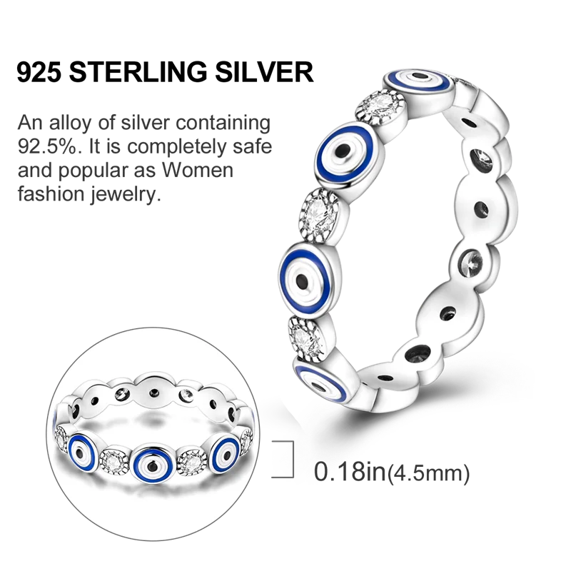 Blue Zircon Evil Eye Ring for Women in 925 Sterling Silver Sparkling Palm Star Moon Wedding Jewelry Gift LKTR219
