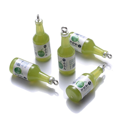 Colorful Glass Sake Bottle Charms for DIY Jewelry and Keychains - 10 Pack