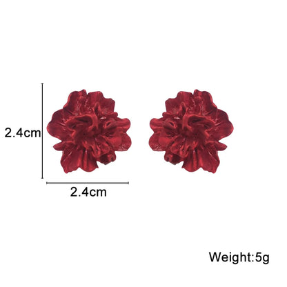 Elegant Red Flower Women's Stud Earrings - Unique Korean Floral Design Bohemian Accessories