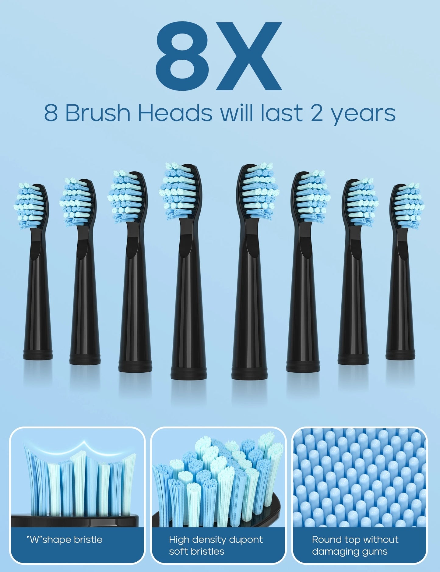 Seago Electric Toothbrush Sonic Toothbrush 30 Days Battery Life 958Black8Brush heads