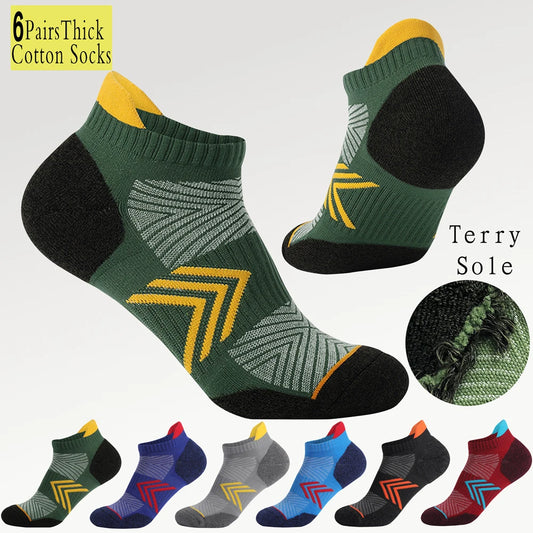 Mens Anti Slip Grip Running Socks 6 Pack Terry Antibacterial
