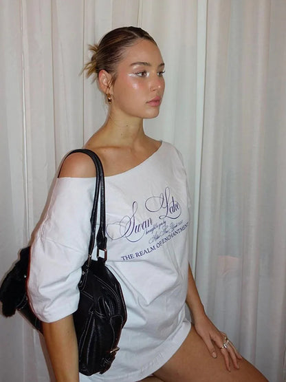 Dozw Women One Shoulder Casual T Shirt Summer Street Style