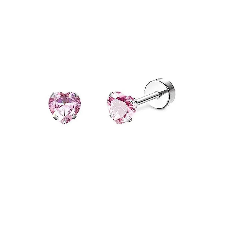 2PCS Set Stainless Steel Heart Moon Stud Earrings for Women Trendy Ear Tragus Cartilage Body Piercing