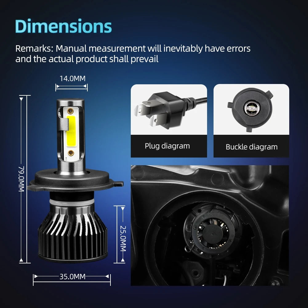 Ultra Bright 6500K LED Headlight Bulbs 25000lm 250W for All Car Models