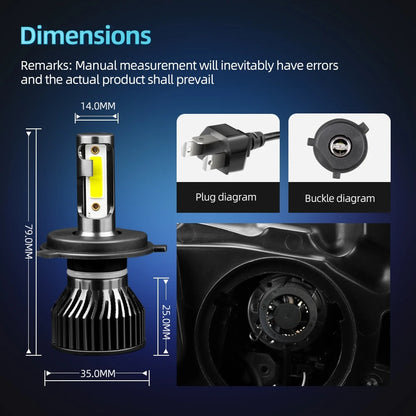 Ultra Bright 6500K LED Headlight Bulbs 25000lm 250W for All Car Models