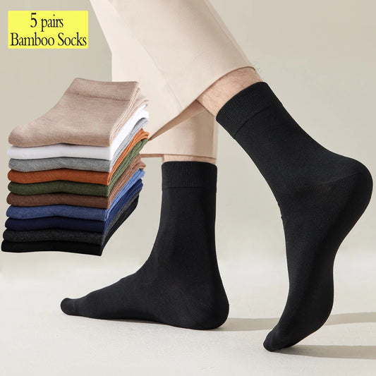 5 Pairs Bamboo Crew Socks Men Anti Odor Lightweight Non Slip