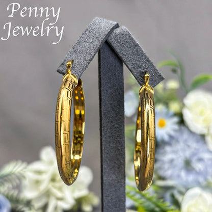 Big Round 18K Gold Plated Hoop Earrings for Women Vintage Copper Circle Jewelry Set