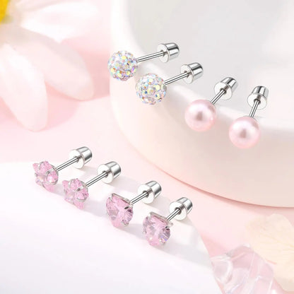 Hypoallergenic Stainless Steel Screw Back Earrings Set for Girls and Women - 12 Pairs for Sensitive Ears