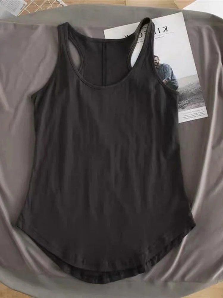 Irregular Tank Top Women O Neck Loose Fitness Camisole