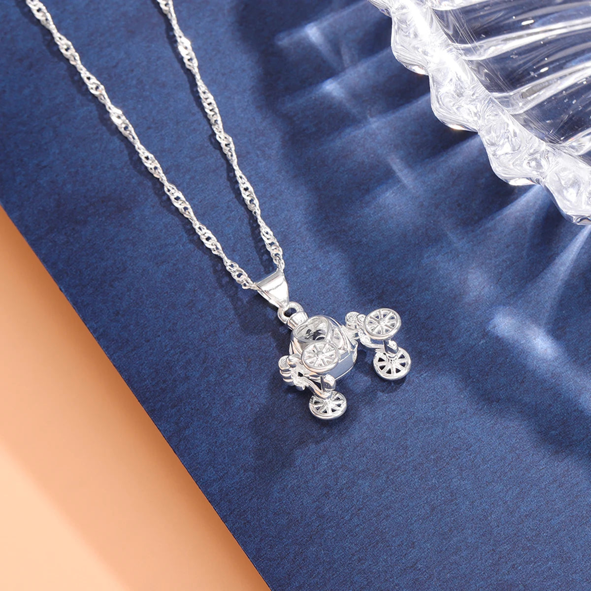 Elegant 925 Sterling Silver Pumpkin Carriage Pendant Necklace for Women