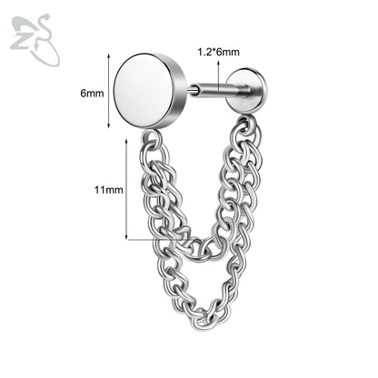 ZS 16G Stainless Steel Stud Earrings for Women and Girls with CZ Crystal Tassel Drop Design