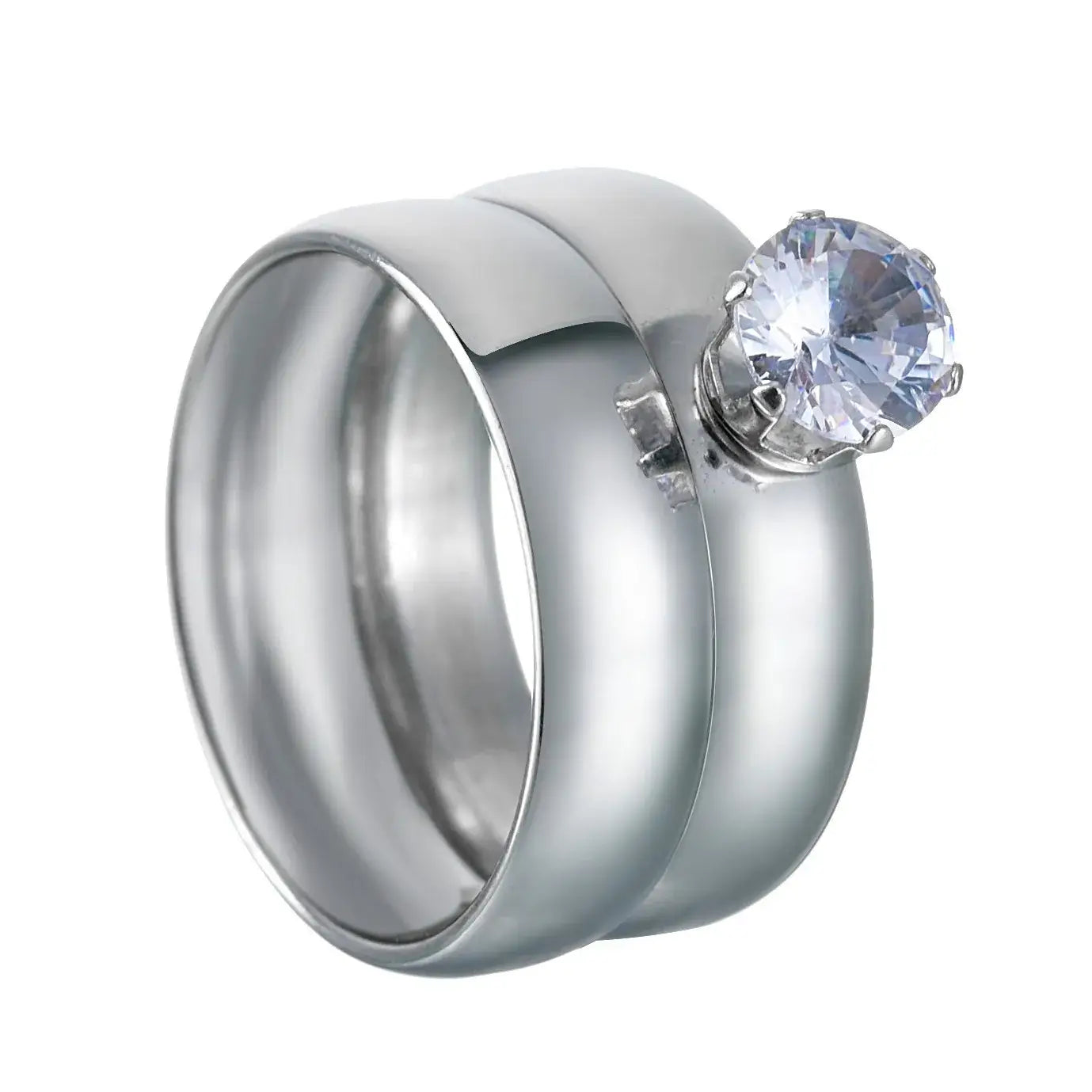 MeMolissa Luxury Clear Stone Crystal Wedding Rings Gold Plated Stainless Steel Jewelry 97R