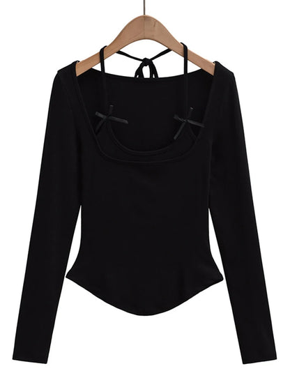 Dozw Korean Cropped Halter Top For Women With Bow Tie Chic