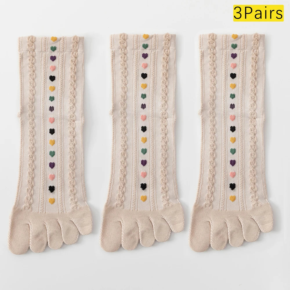 3 Pairs Womens Split Toe Mesh Ankle Socks With Heart