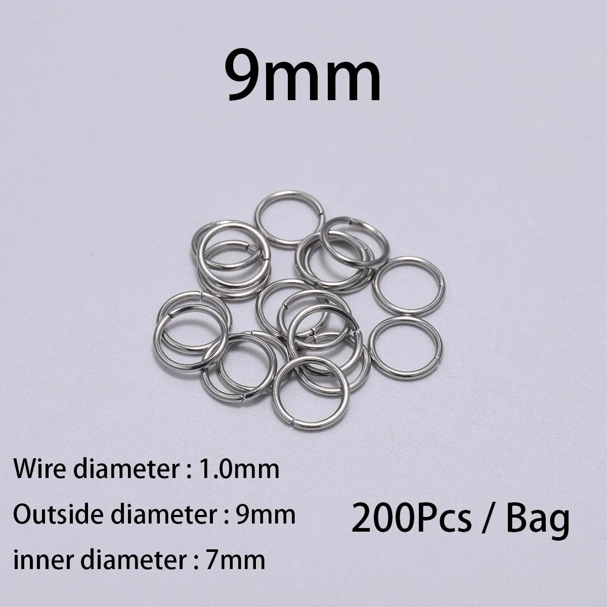 Stainless Steel Jump Rings Open Loops for DIY Jewelry Making 30 to 200 Pieces 1.0 x 9mm 200pcs