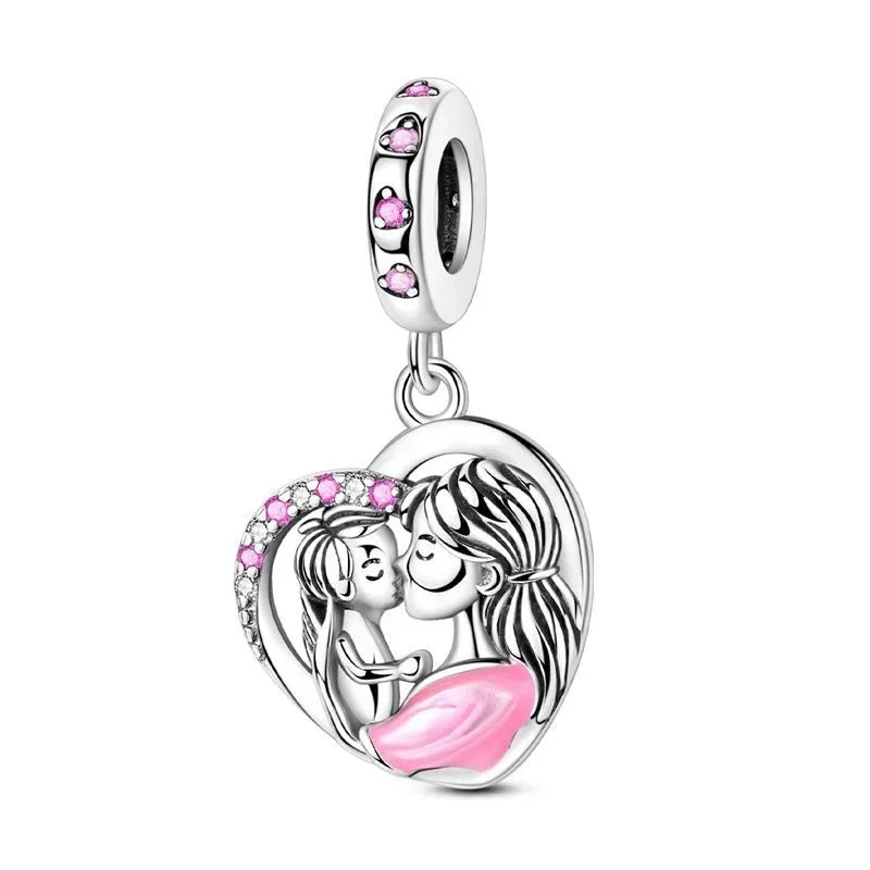 Sparkling Birthstone Heart Charm 925 Sterling Silver Pendant Bead for Mom DIY Jewelry Gift