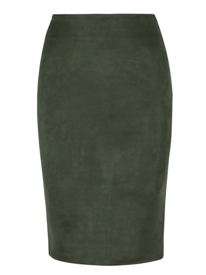 Multicolor Suede Midi Pencil Skirt Women High Waist Bodycon