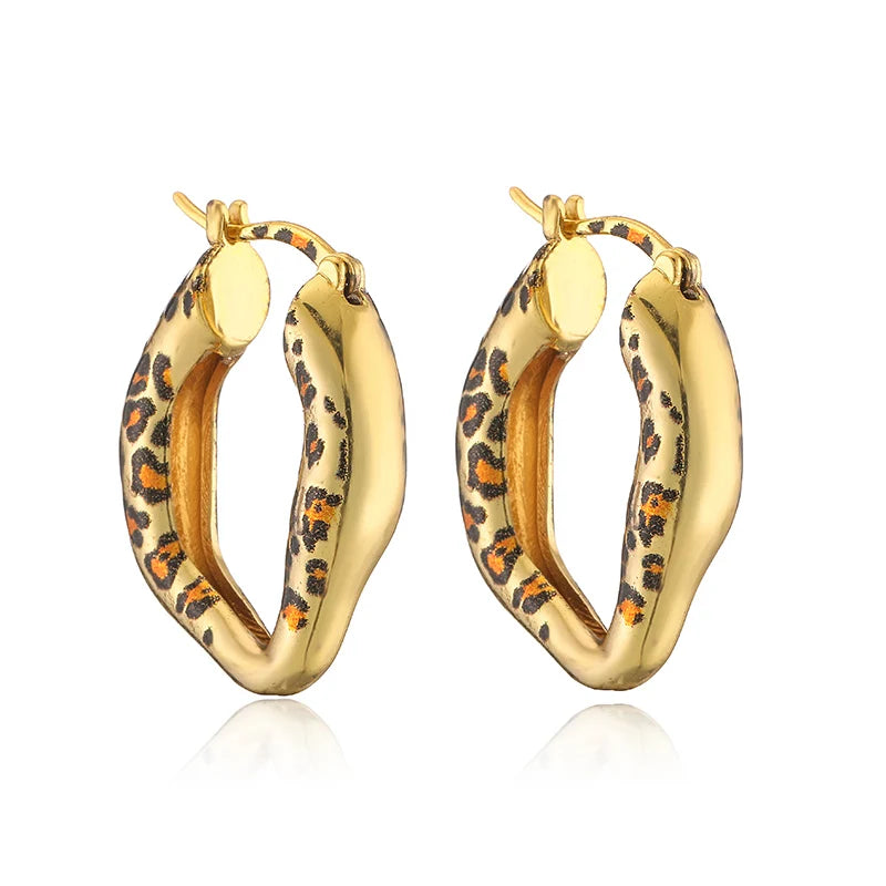 Hecheng 18K Gold Plated Leopard and Snake Pattern Unisex Jewelry Set with Stainless Steel Necklace and Earrings