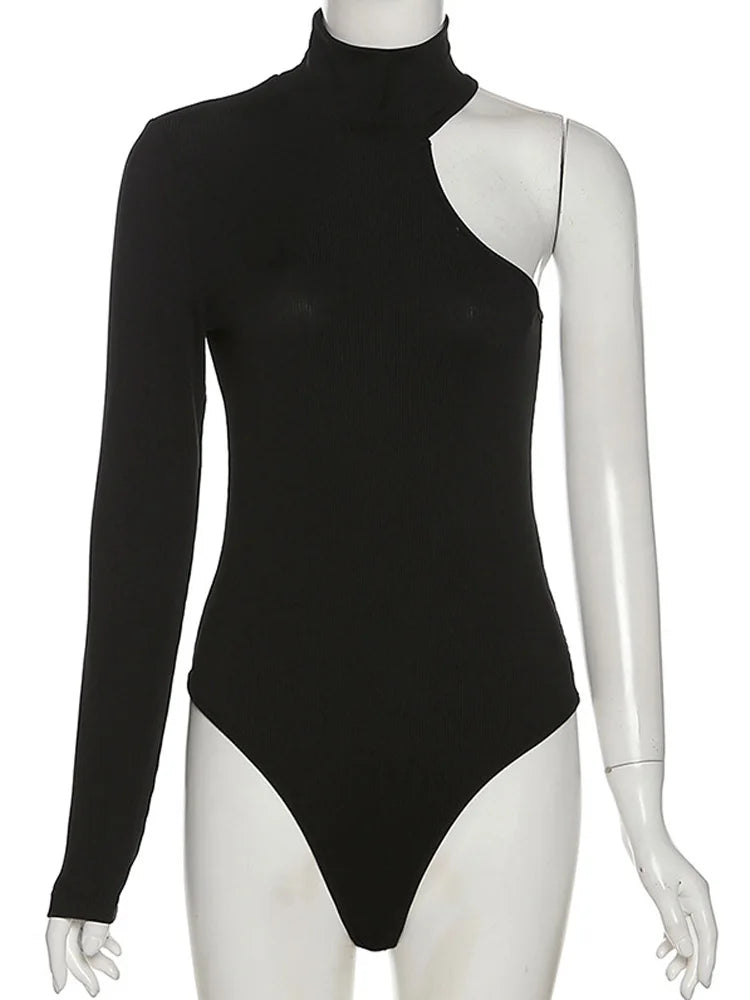 Fantasy Off Shoulder Bodysuit One Sleeve Ribbed Knit Women