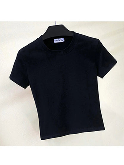Dozw Women Cotton Crop Top O Neck Short Sleeve Slim Fit Tee