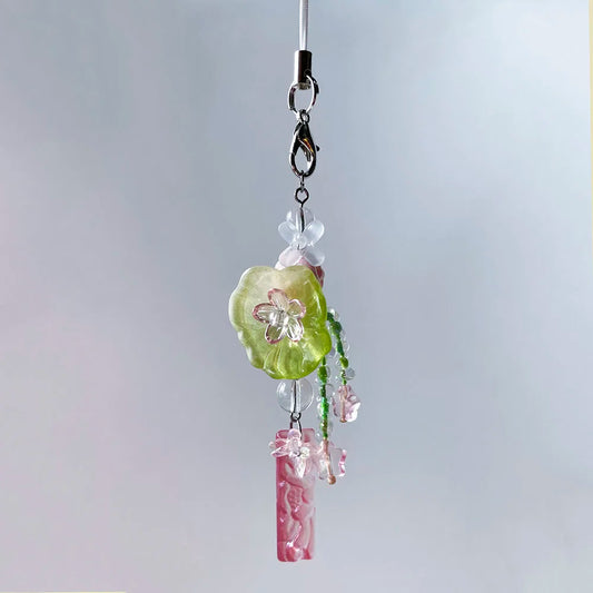Colorful Flower Bead Phone Charm Keychain Fairy Core Pendant for Girls and Women