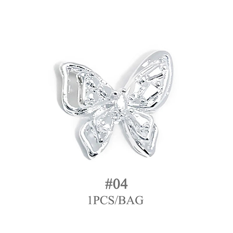 Elegant Gold Silver Metal Bowknot Nail Charm 3D Rhinestone Decor for DIY Manicure Art