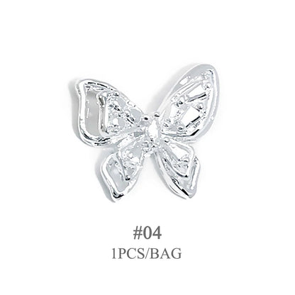 Elegant Gold Silver Metal Bowknot Nail Charm 3D Rhinestone Decor for DIY Manicure Art