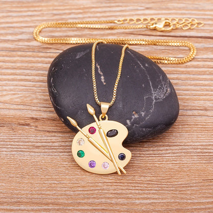 Colorful Zirconia Palette Pendant Necklace for Women Art-Inspired Brush Chain Jewelry
