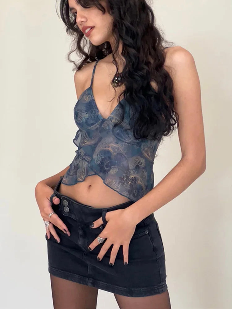 Mesh See Through Camisole For Women Patchwork Tank