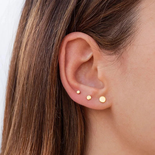 3 Pairs 18K Gold Plated Stainless Steel Mini Round Stud Earrings Set for Women and Men